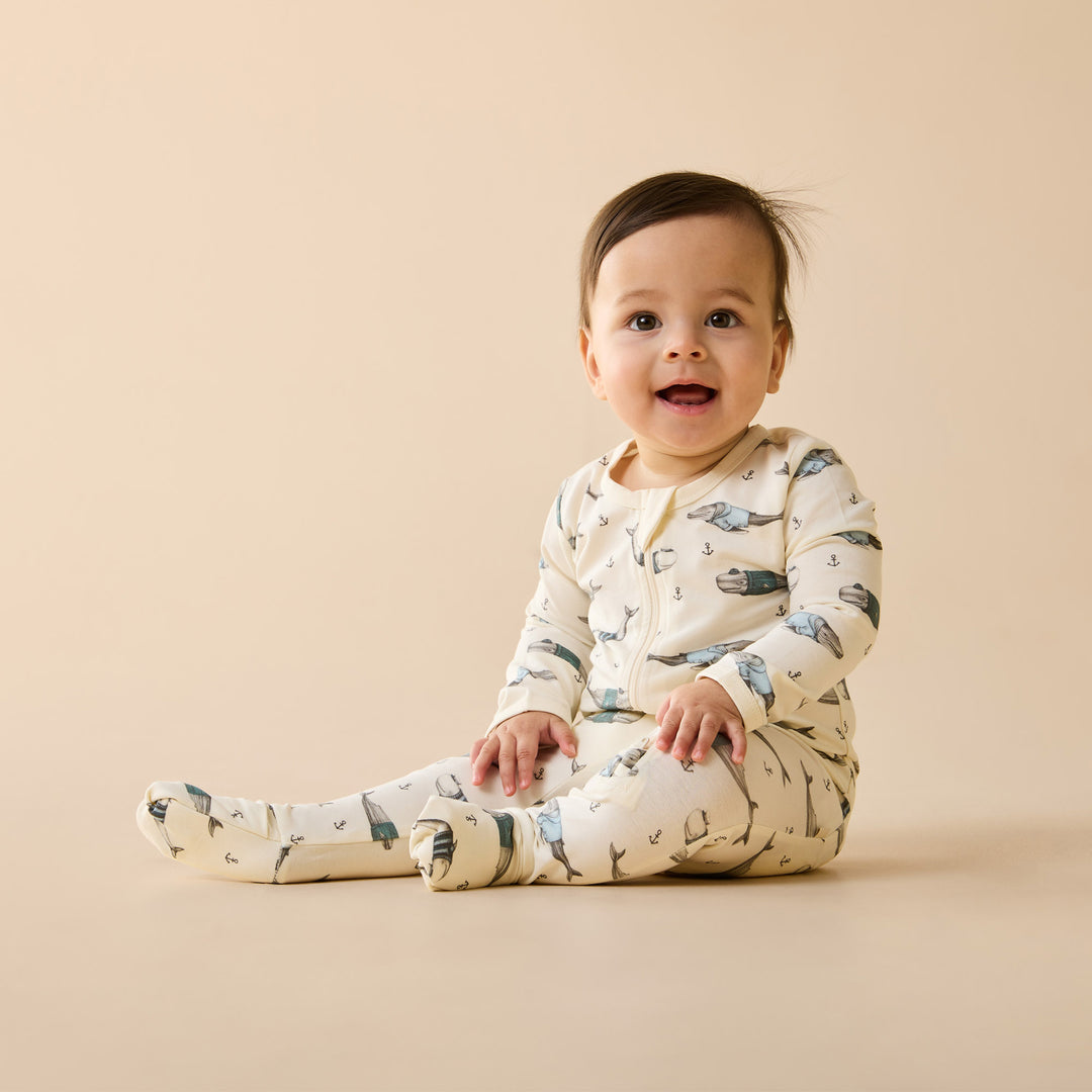 Wilson & Frenchy Organic Zipsuit with Feet - Woolly Whales