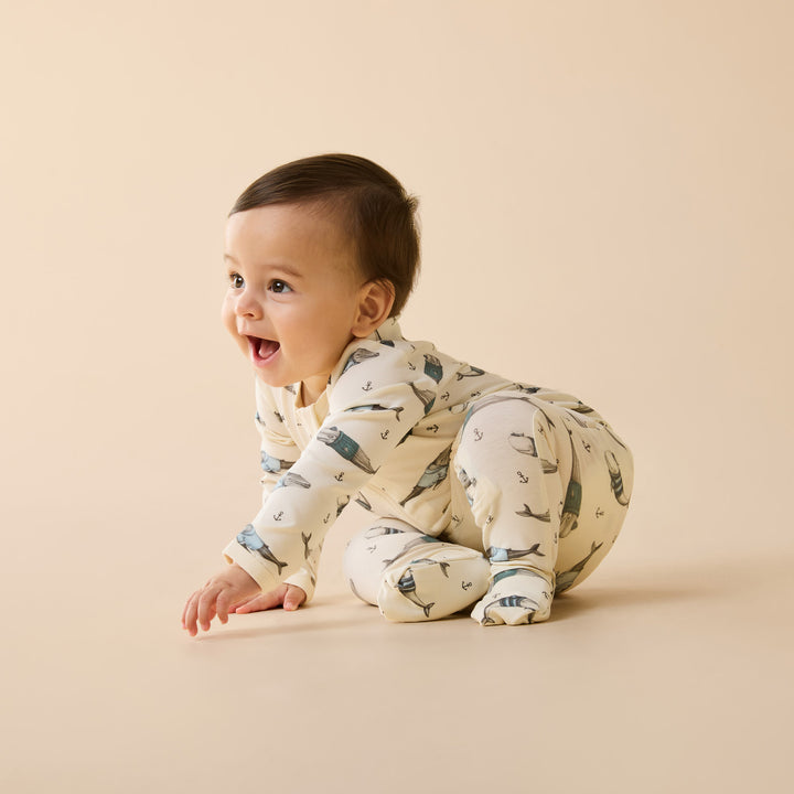 Wilson & Frenchy Organic Zipsuit with Feet - Woolly Whales