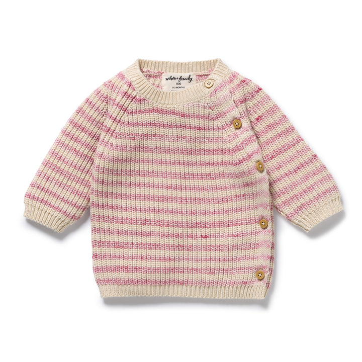 Wilson & Frenchy Organic Knitted Stripe Kimono Cardigan - Rhubarb & Cream