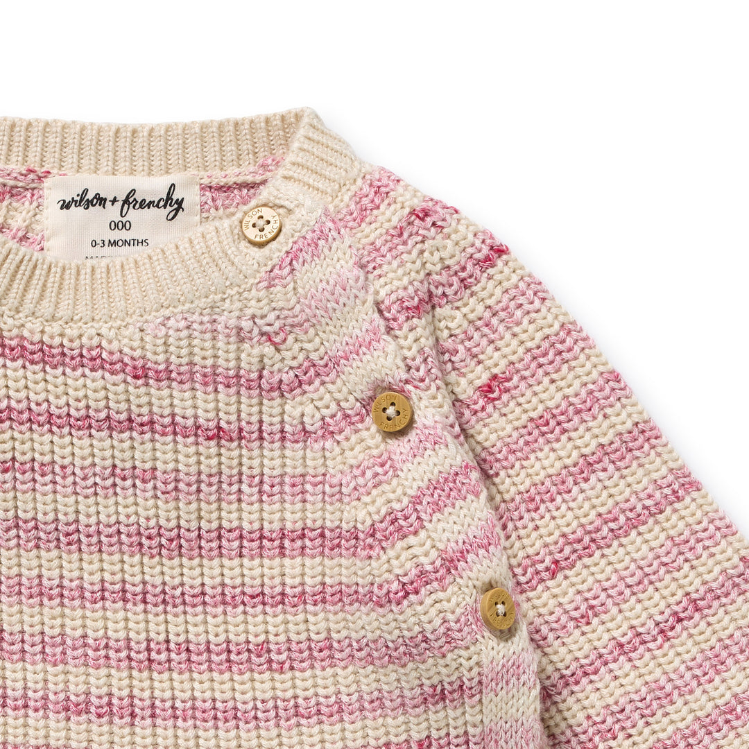 Wilson & Frenchy Organic Knitted Stripe Kimono Cardigan - Rhubarb & Cream