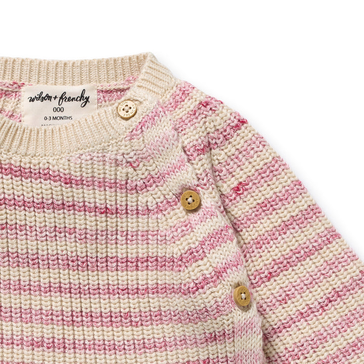 Wilson & Frenchy Organic Knitted Stripe Kimono Cardigan - Rhubarb & Cream