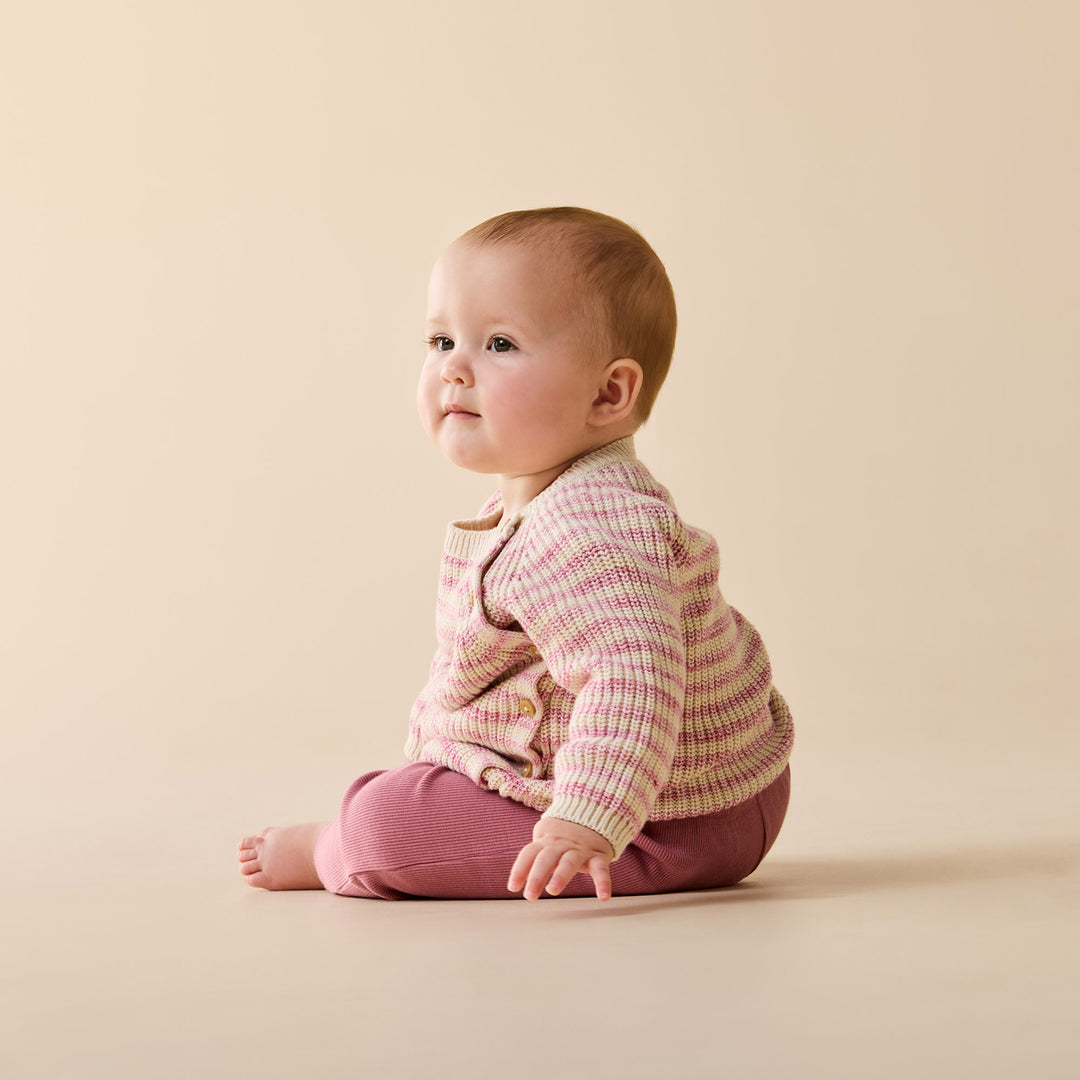 Wilson & Frenchy Organic Knitted Stripe Kimono Cardigan - Rhubarb & Cream