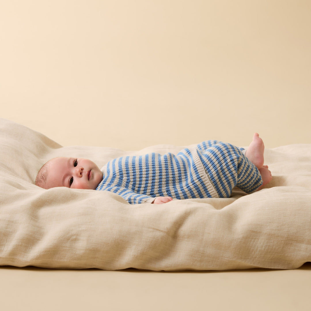 Wilson & Frenchy Organic Knitted Stripe Legging - Frosted Blue