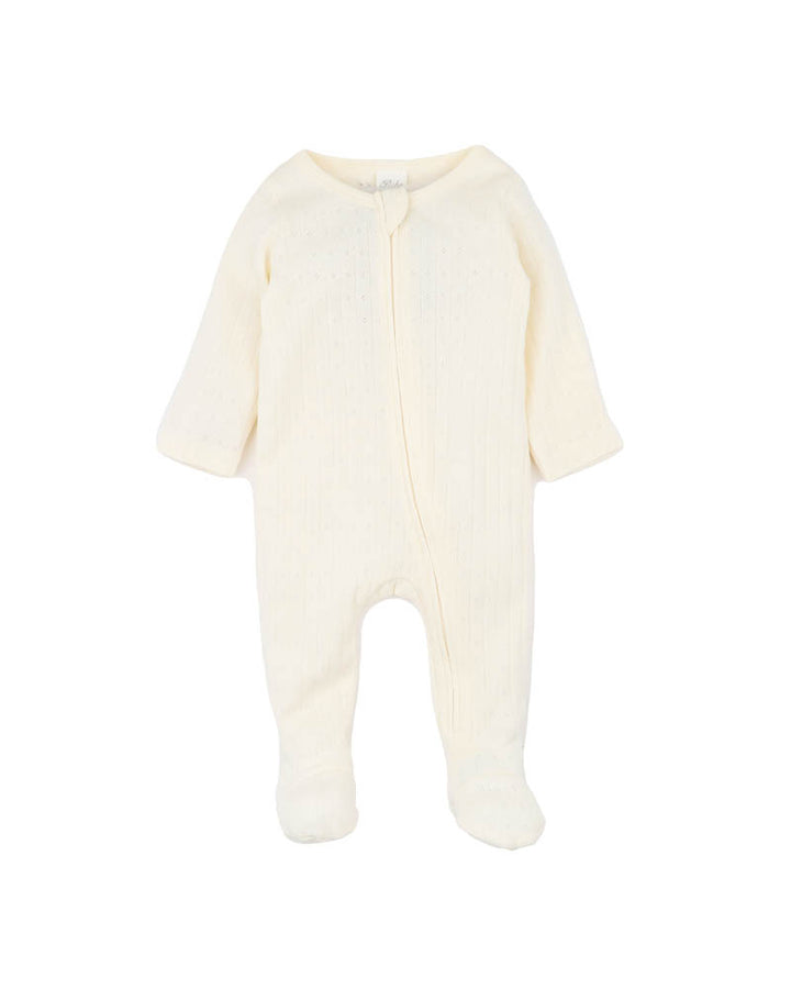 Minihaha Long Sleeve Pointelle Zipsuit - Milk
