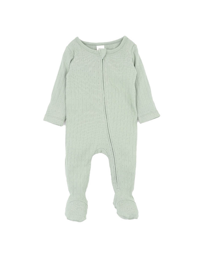 Minihaha Long Sleeve Pointelle Zipsuit - Sage