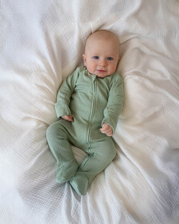 Minihaha Long Sleeve Pointelle Zipsuit - Sage