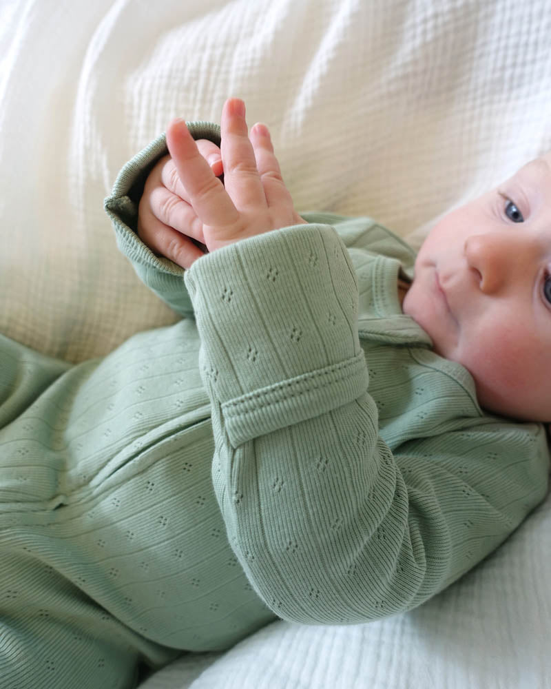 Minihaha Long Sleeve Pointelle Zipsuit - Sage