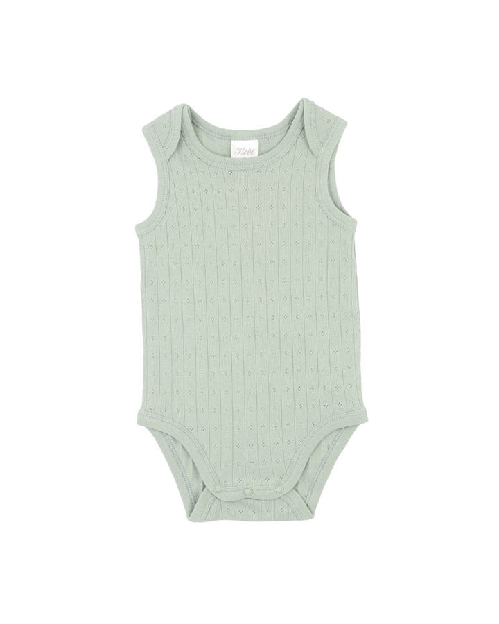 Minihaha Envelope Neck Pointelle Bodysuit - Sage