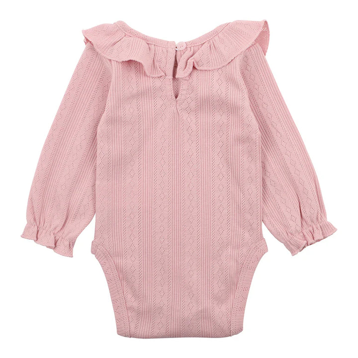 Minihaha Long Sleeve Pointelle Organic Bodysuit - Dusky Pink