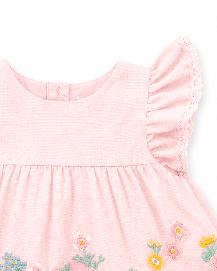 Bébé by Minihaha Pia Embroidered Overlay Bodysuit - Petal Pink