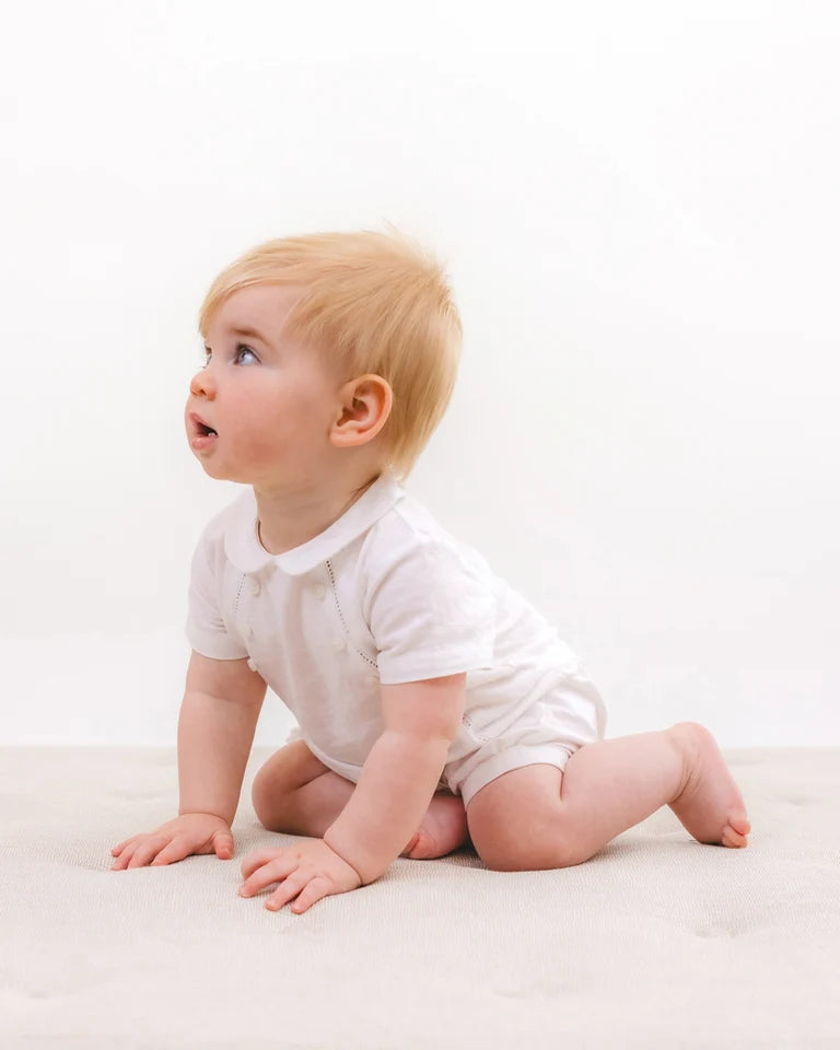 Bébé by Minihaha Linen Blend Dressy Romper - Cloud
