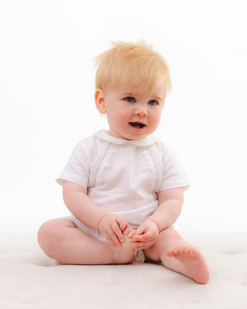 Bébé by Minihaha Linen Blend Dressy Romper - Cloud