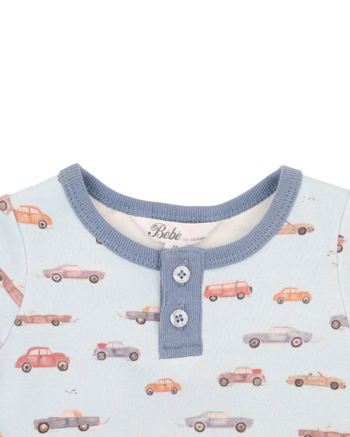 Minihaha Alvin Car Organic Long Sleeve Bodysuit - Blue