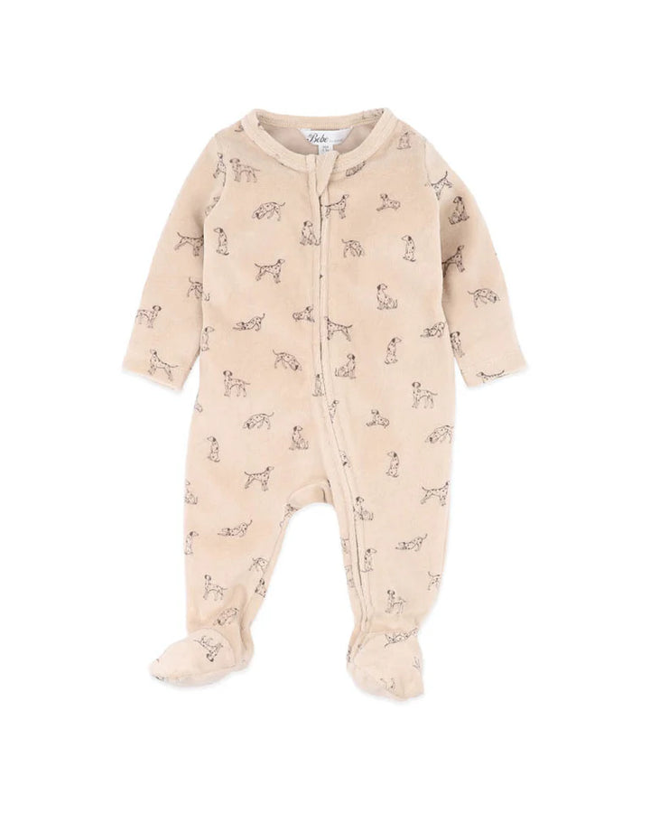 Bébé by Minihaha Otto Velour Zip Onesie - Biscuit