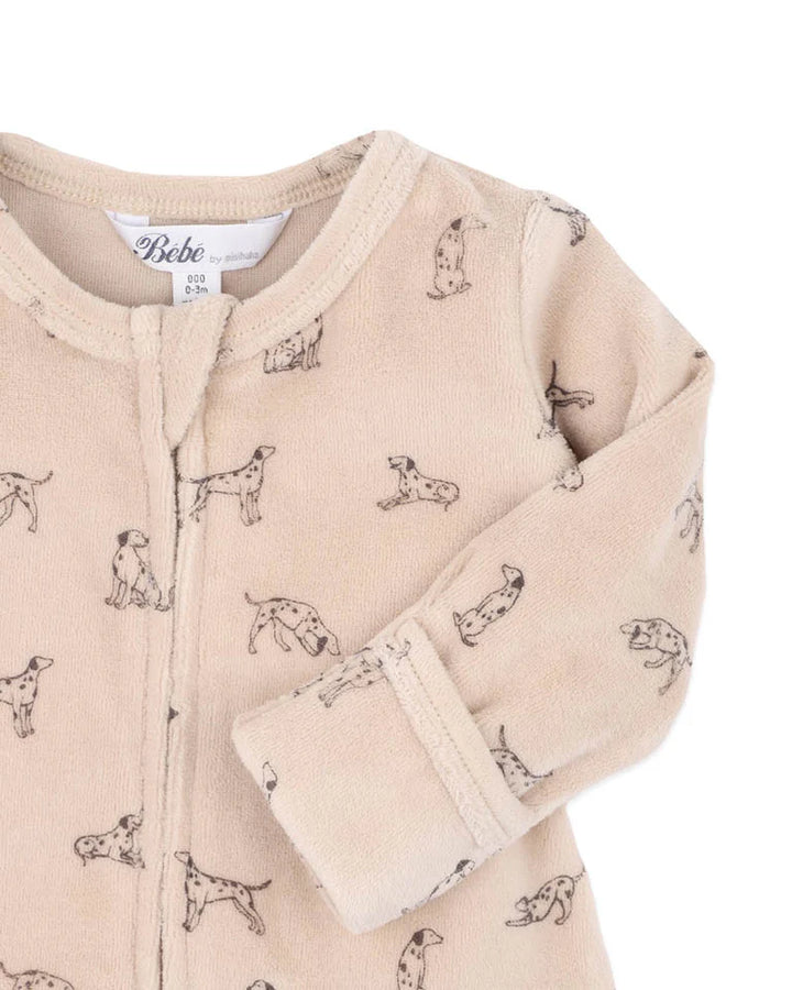 Bébé by Minihaha Otto Velour Zip Onesie - Biscuit