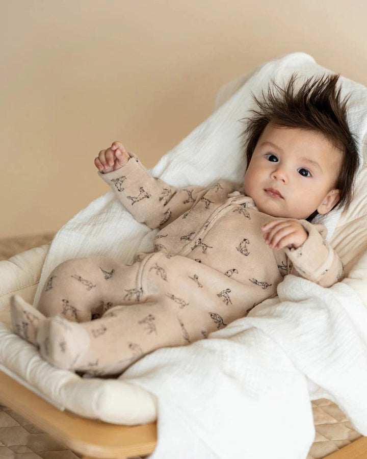 Bébé by Minihaha Otto Velour Zip Onesie - Biscuit