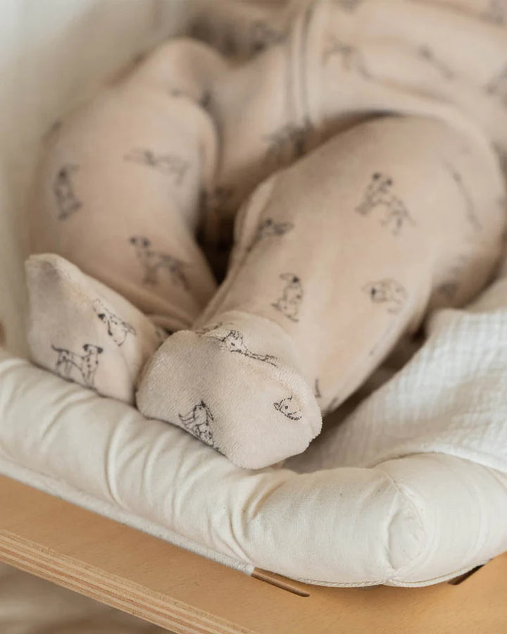 Bébé by Minihaha Otto Velour Zip Onesie - Biscuit