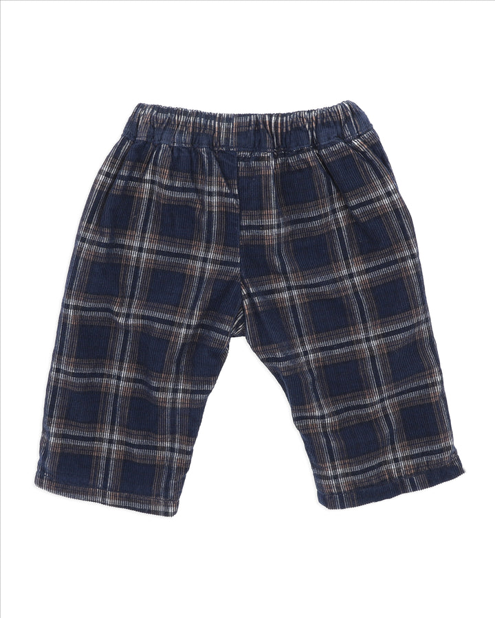 Minihaha Jake Check Cord Pull On Pants - Navy Check