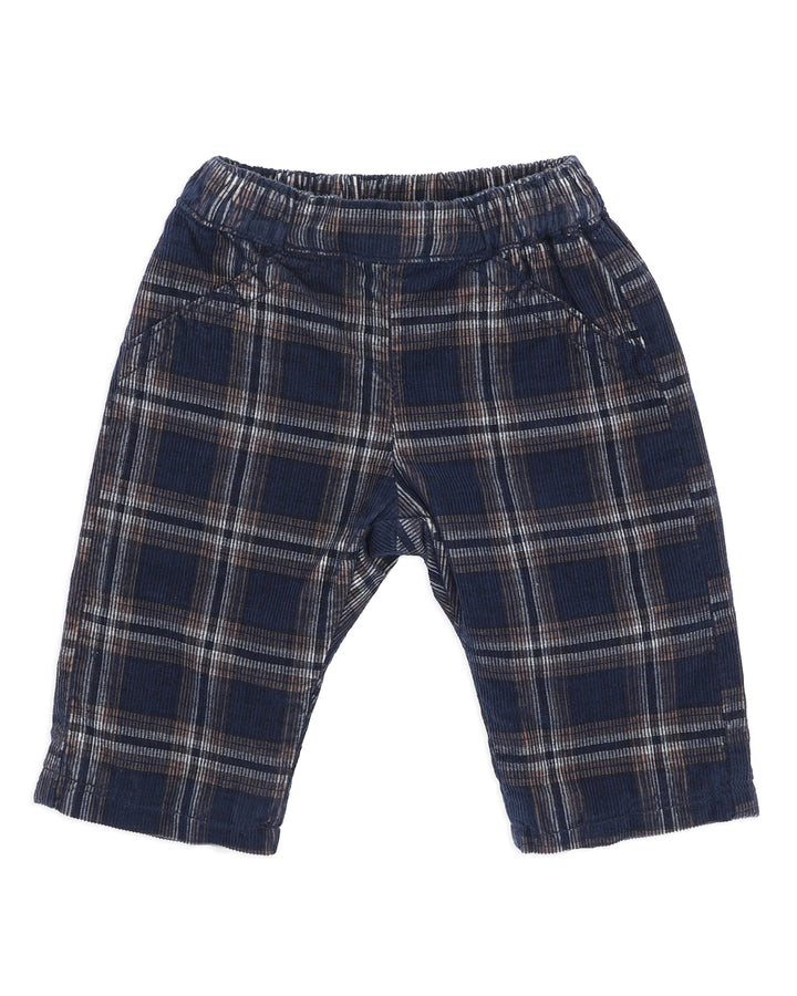 Minihaha Jake Check Cord Pull On Pants - Navy Check