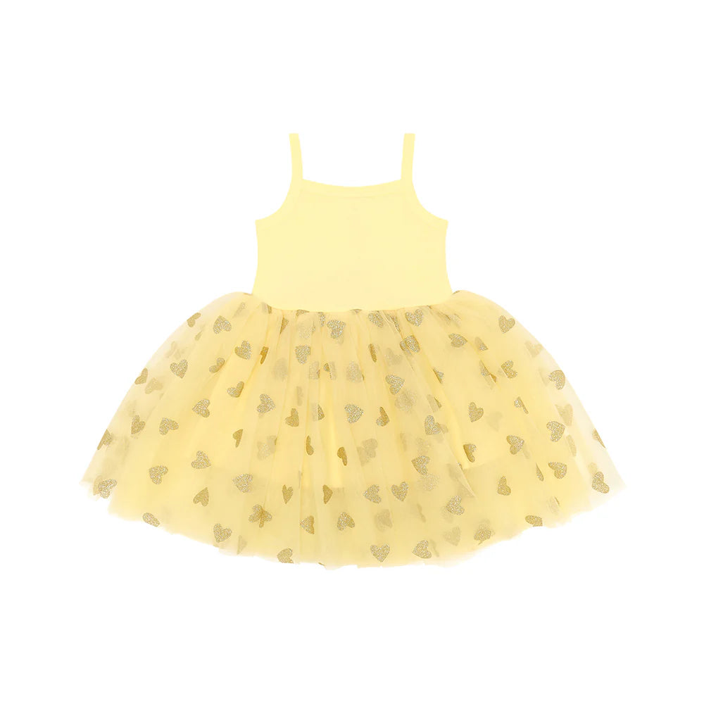 Bob &amp; Blossom Tutu Dress - Lemon &amp; Gold Glitter Heart