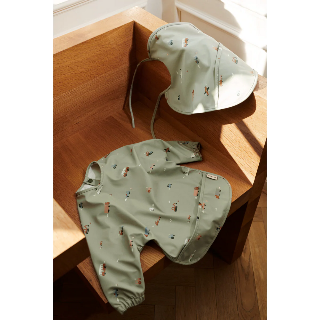 Liewood Merle Cape Bib - Vehicles / Dove Blue Mix