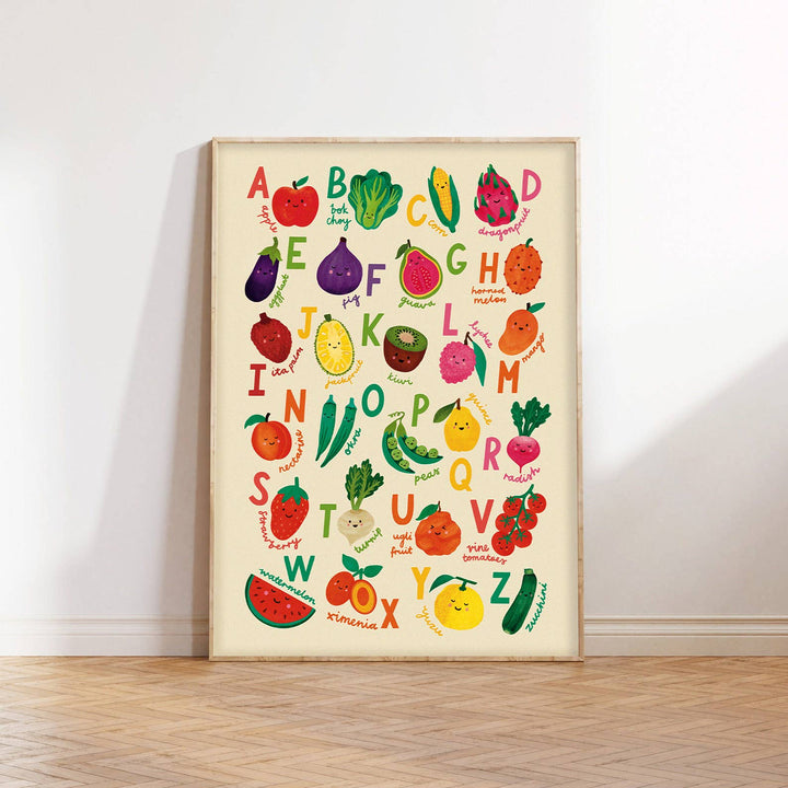 Fruit + Veg A-Z Alphabet Print - Modern Educational Kids Art: A3
