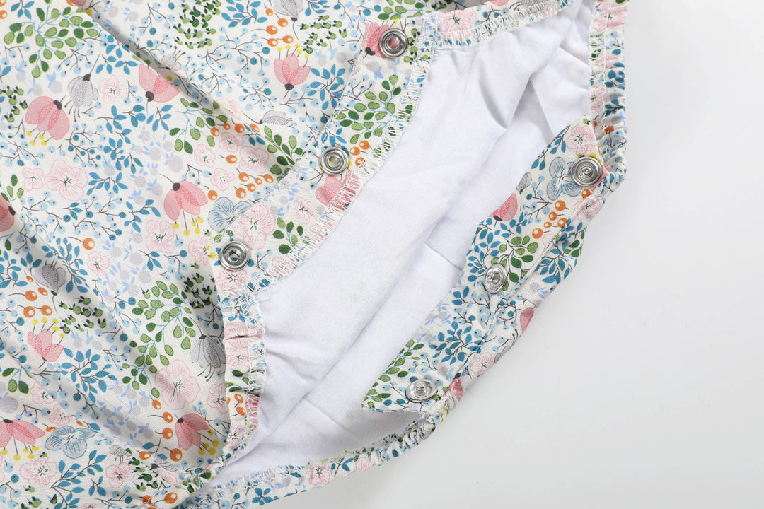 Ben & Lola Inger Floral Frill Smock Baby Sunsuit - Soft Blue