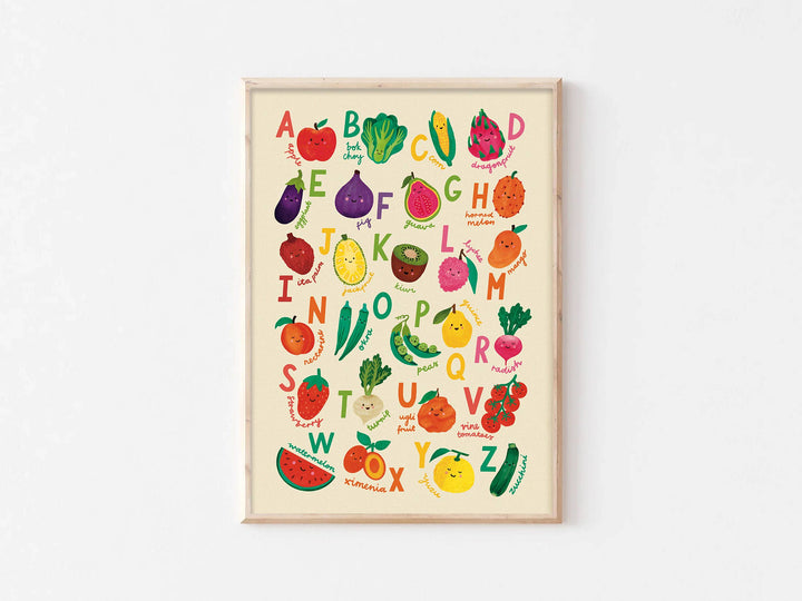 Fruit + Veg A-Z Alphabet Print - Modern Educational Kids Art: A3