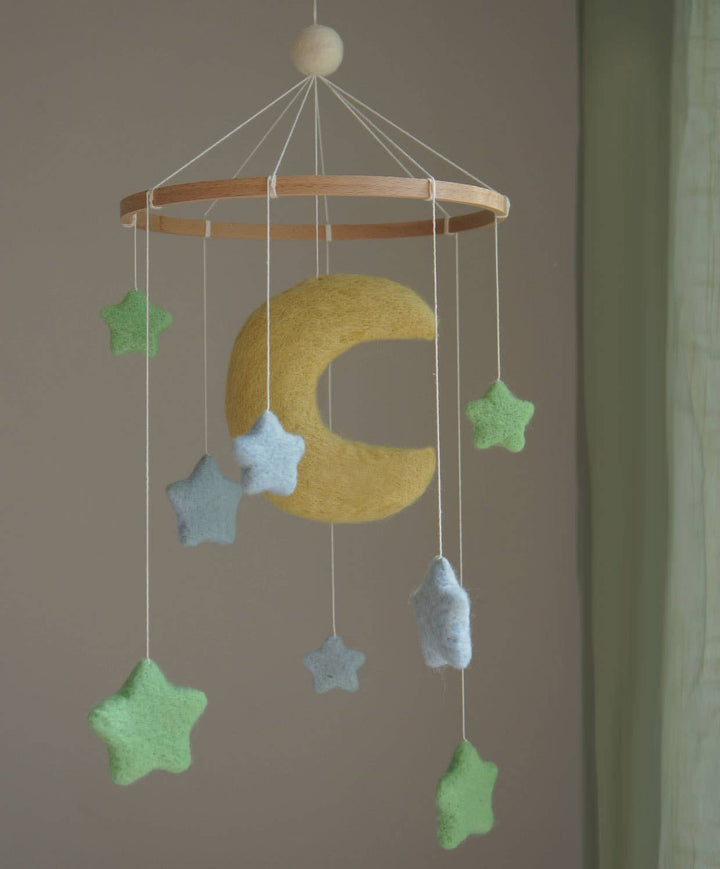 Gamcha Big Moon with Stars Mobile - Mint/Blue
