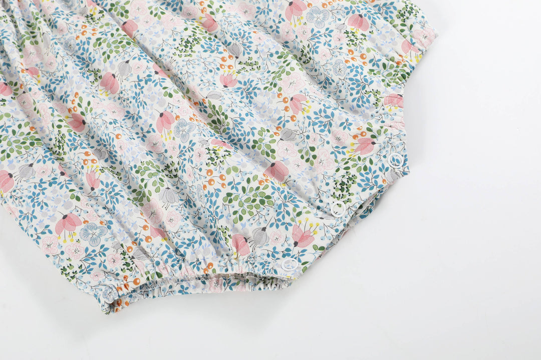 Ben & Lola Inger Floral Frill Smock Baby Sunsuit - Soft Blue