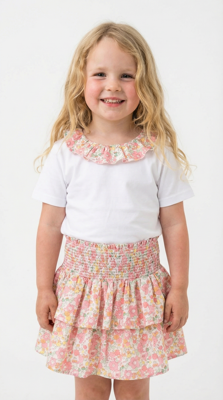 Ben & Lola Edith Floral Short Sleeve Collar Top - Pink