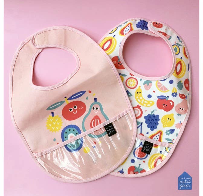 Petit Jour Paris Coated Cotton Bib - Pink Multi Print