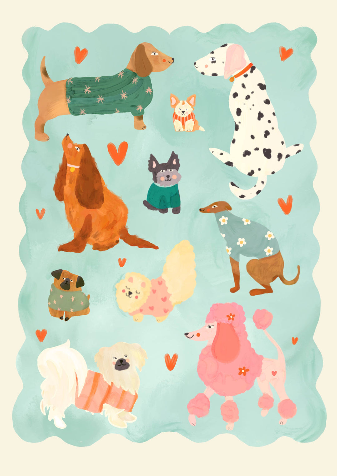 Kate Fox Design Blue Puppy Love Print - A3