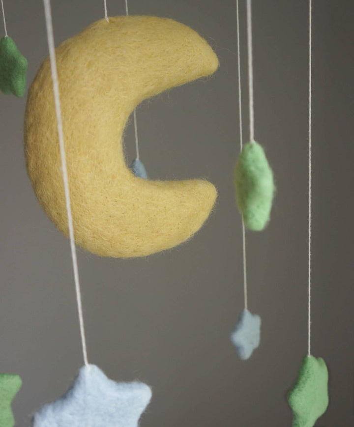Gamcha Big Moon with Stars Mobile - Mint/Blue