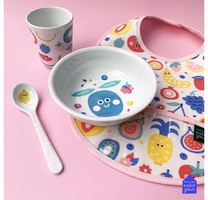 Petit Jour Paris Coated Cotton Bib - Pink Multi Print