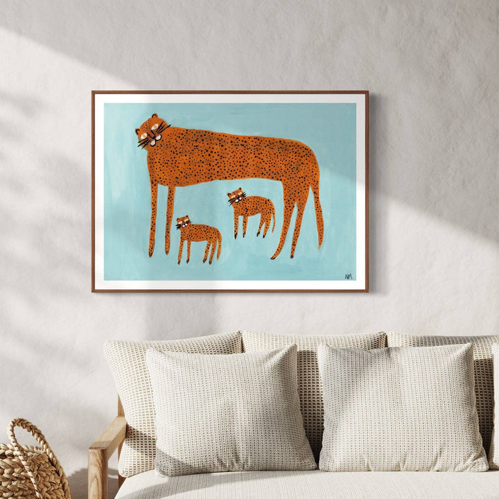 Nancy McKie Blue Leopard & Babies Print - A3