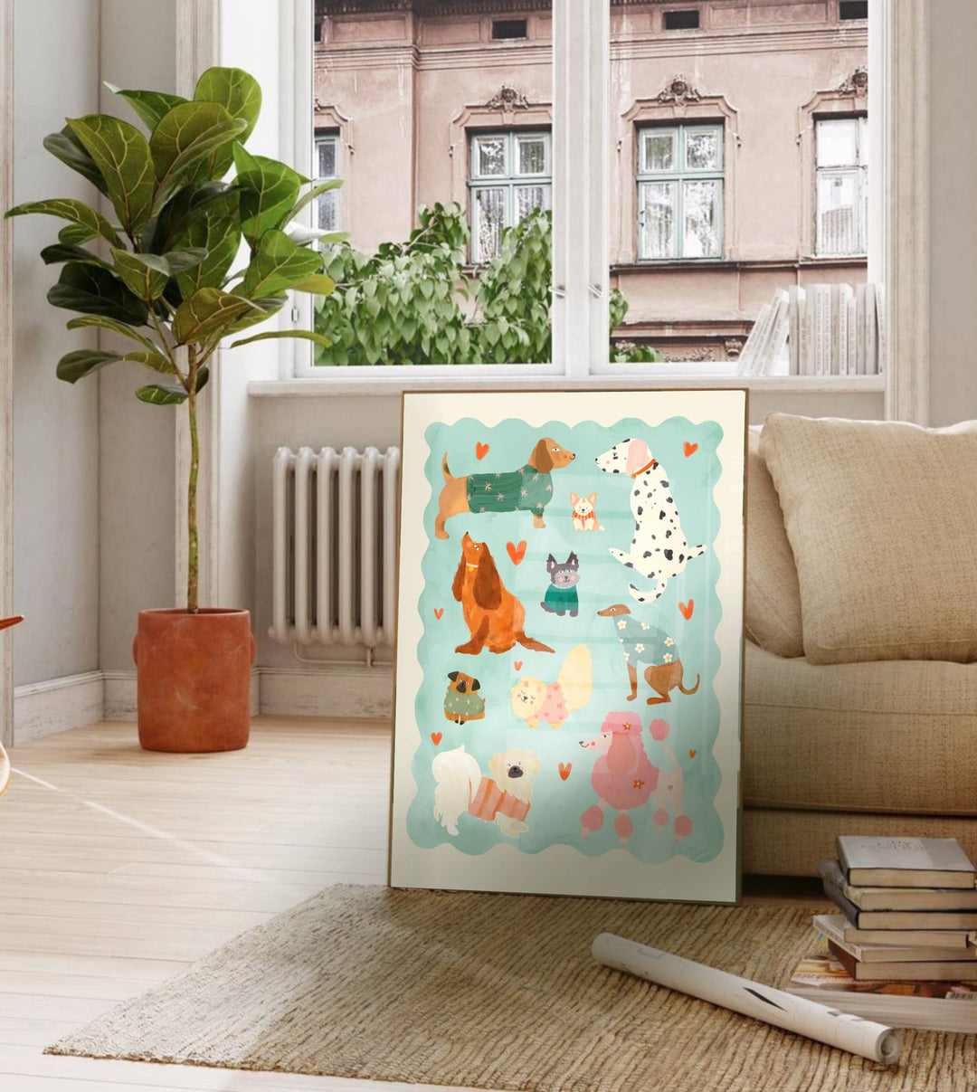 Kate Fox Design Blue Puppy Love Print - A3