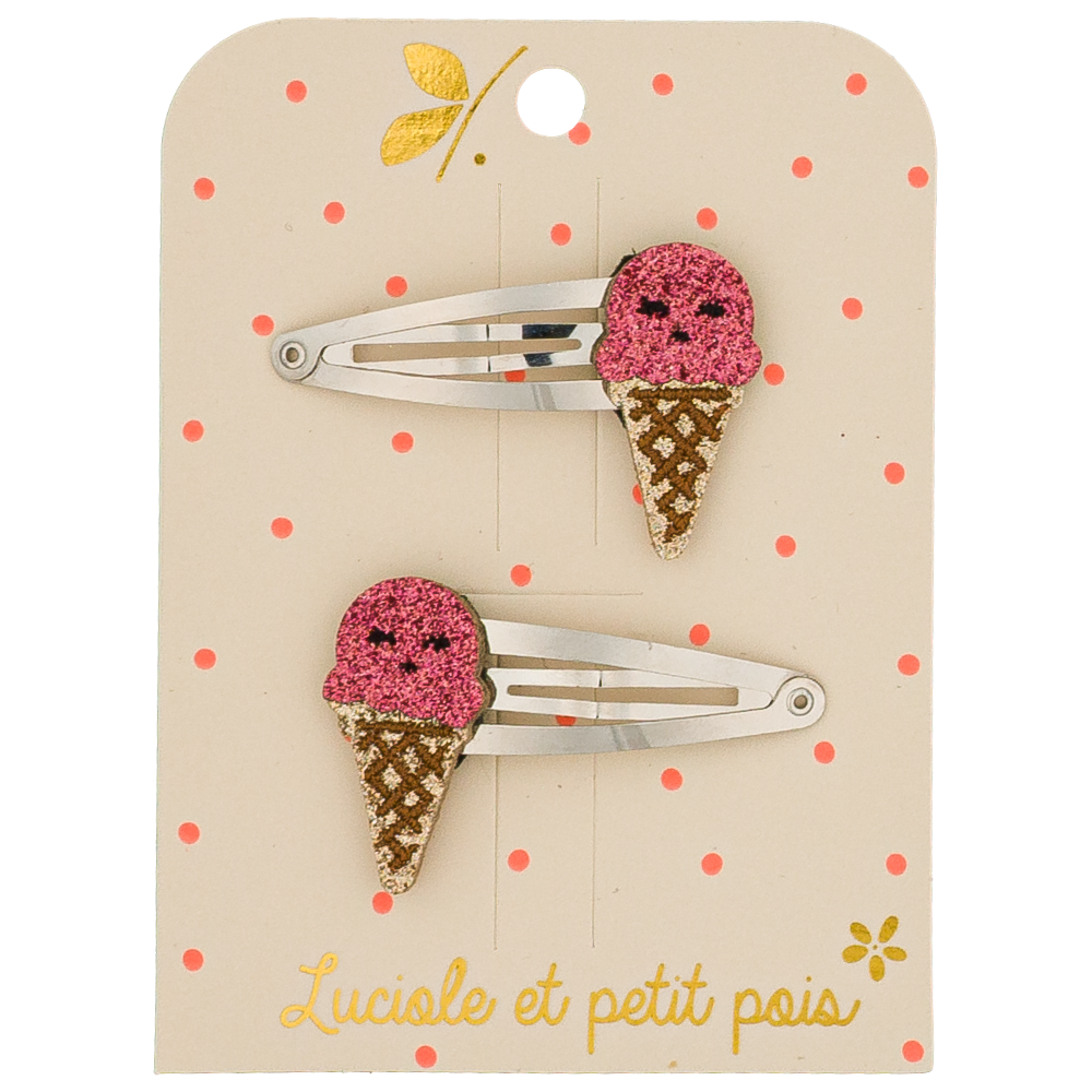 Luciole et Petit Pois Raspberry Ice Cream Hair Clips - Pair