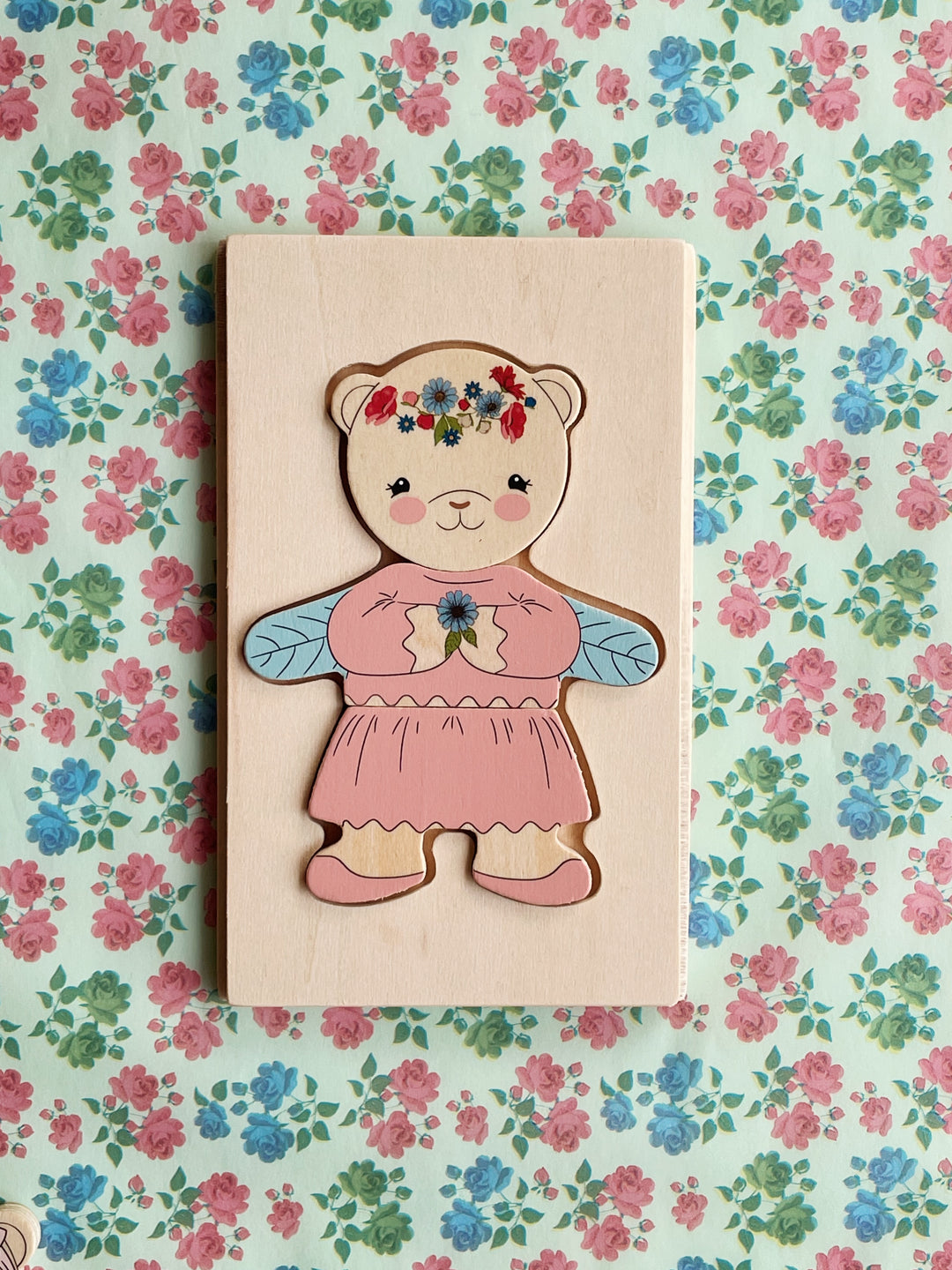 Konges Sløjd Wooden Teddy Dress Up Puzzle - Dusty Pink / Pre Order