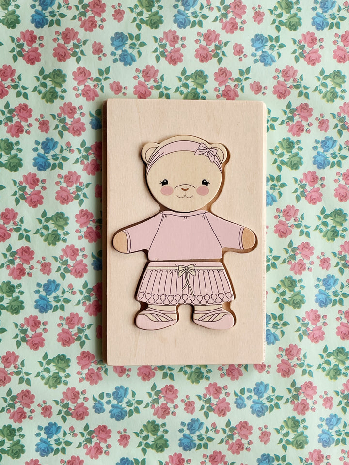 Konges Sløjd Wooden Teddy Dress Up Puzzle - Dusty Pink / Pre Order