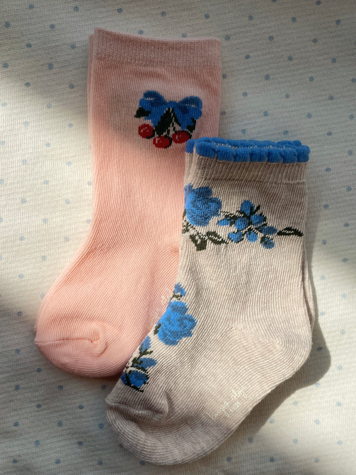 Konges Sløjd 2 Pack Socks - Flower & Cherry Jacquard