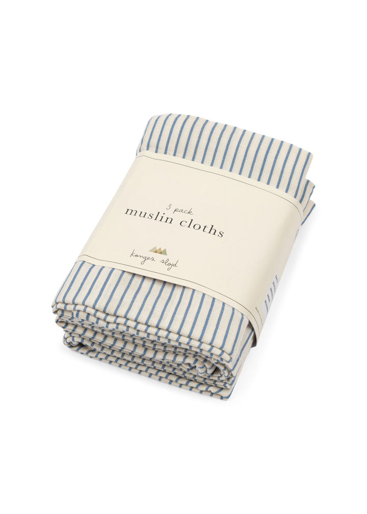 Konges Sløjd 3 Pack Muslin Cloth GOTS - Stripe Bluie