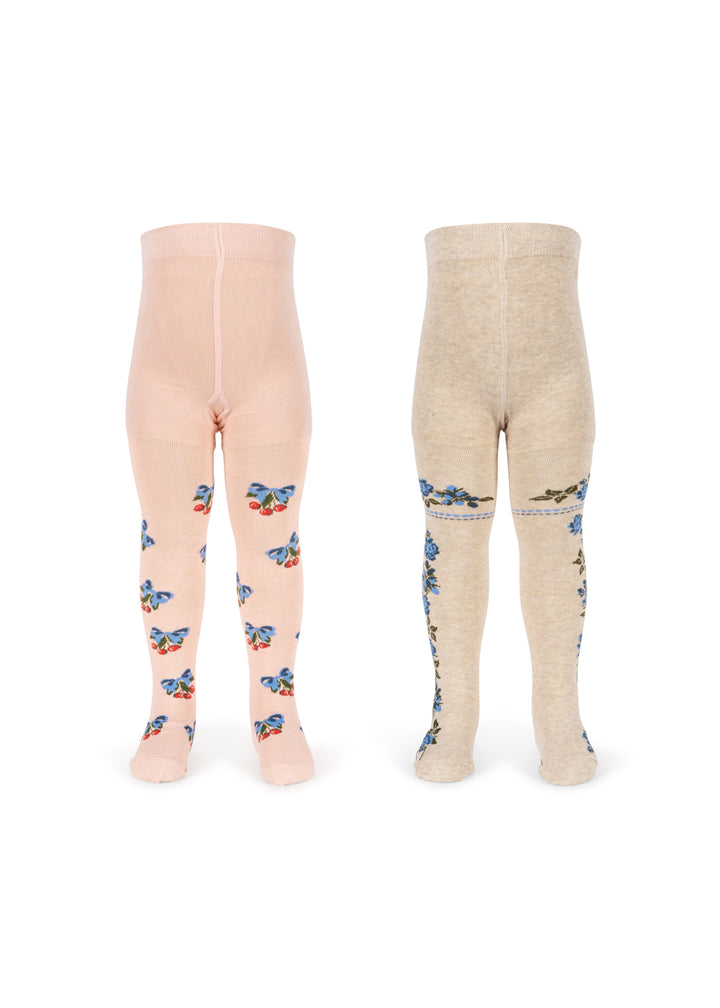 Konges Sløjd 2 Pack Tights - Flower & Cherry Jacquard