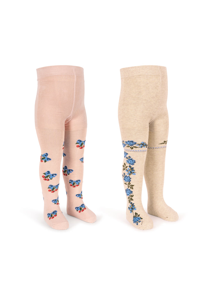 Konges Sløjd 2 Pack Tights - Flower & Cherry Jacquard