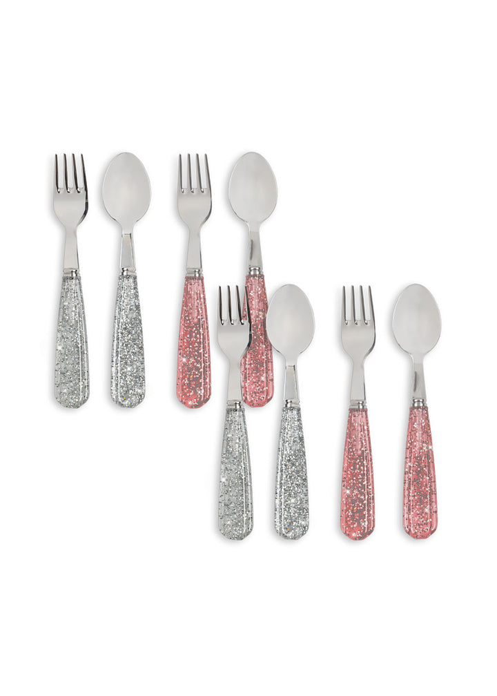 Konges Sløjd Glitter Cutlery 8 Pack - Sparkling Blush / Sparkling Blue