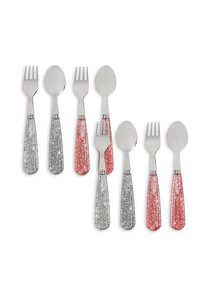 Konges Sløjd Glitter Cutlery 8 Pack - Sparkling Blush / Sparkling Blue