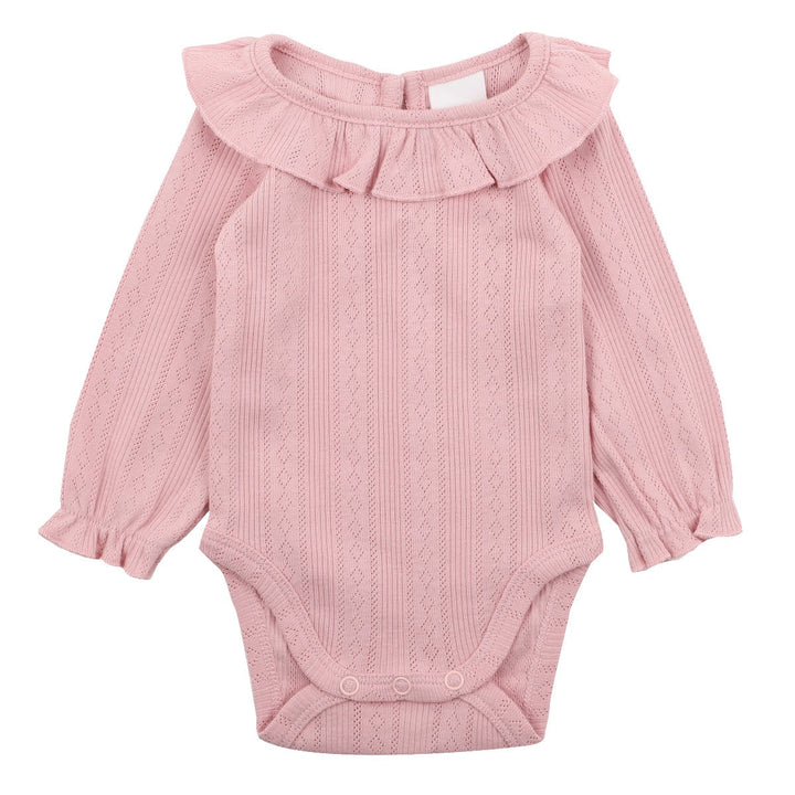 Minihaha Long Sleeve Pointelle Organic Bodysuit - Dusky Pink