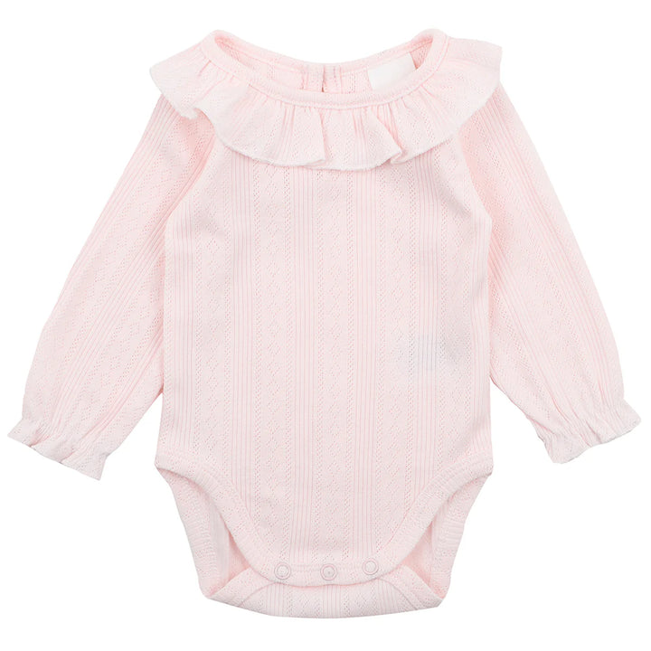 Minihaha Long Sleeve Pointelle Organic Bodysuit - Pink